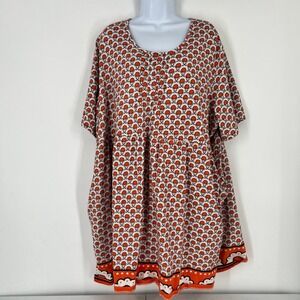 Ulla Popken Women's Plus Size 24/26 Orange Floral Print Tunic Pocket Dress